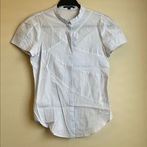 BOSS Hugo Boss Asymmetric Mandarin Collar Baby Blue Short Sleeve Women’s Shirt